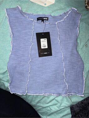 *BRAND NEW* FashionNova Medium Blue ‘Been Stitched Up’ Ribbed Crop Tank